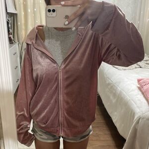 pink velour zip up jacket